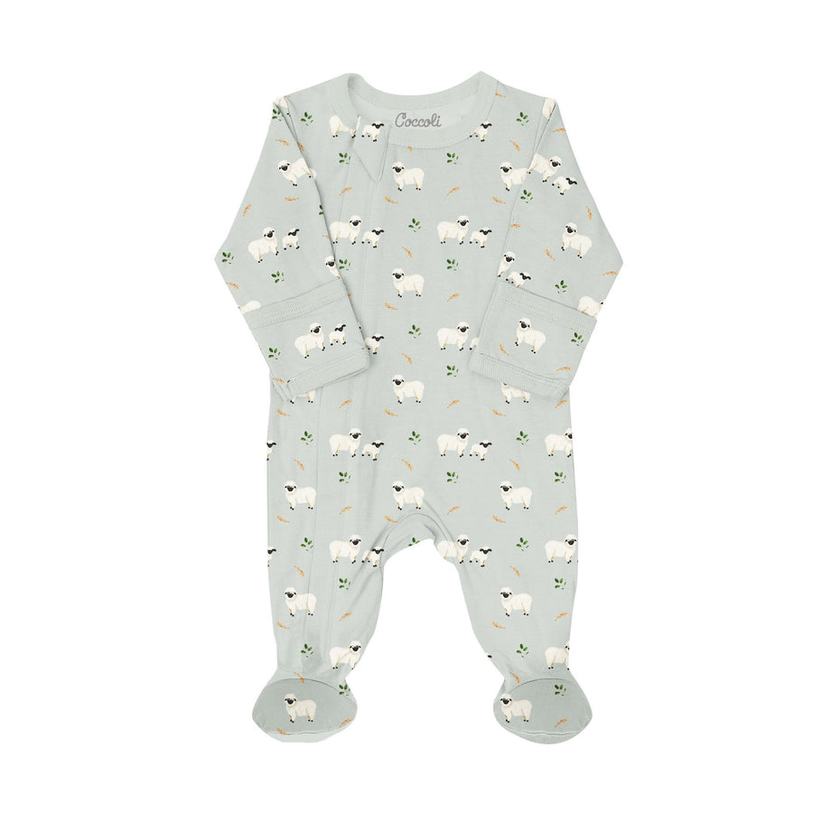 Modal Zipper Footie - Sheep on Mercury