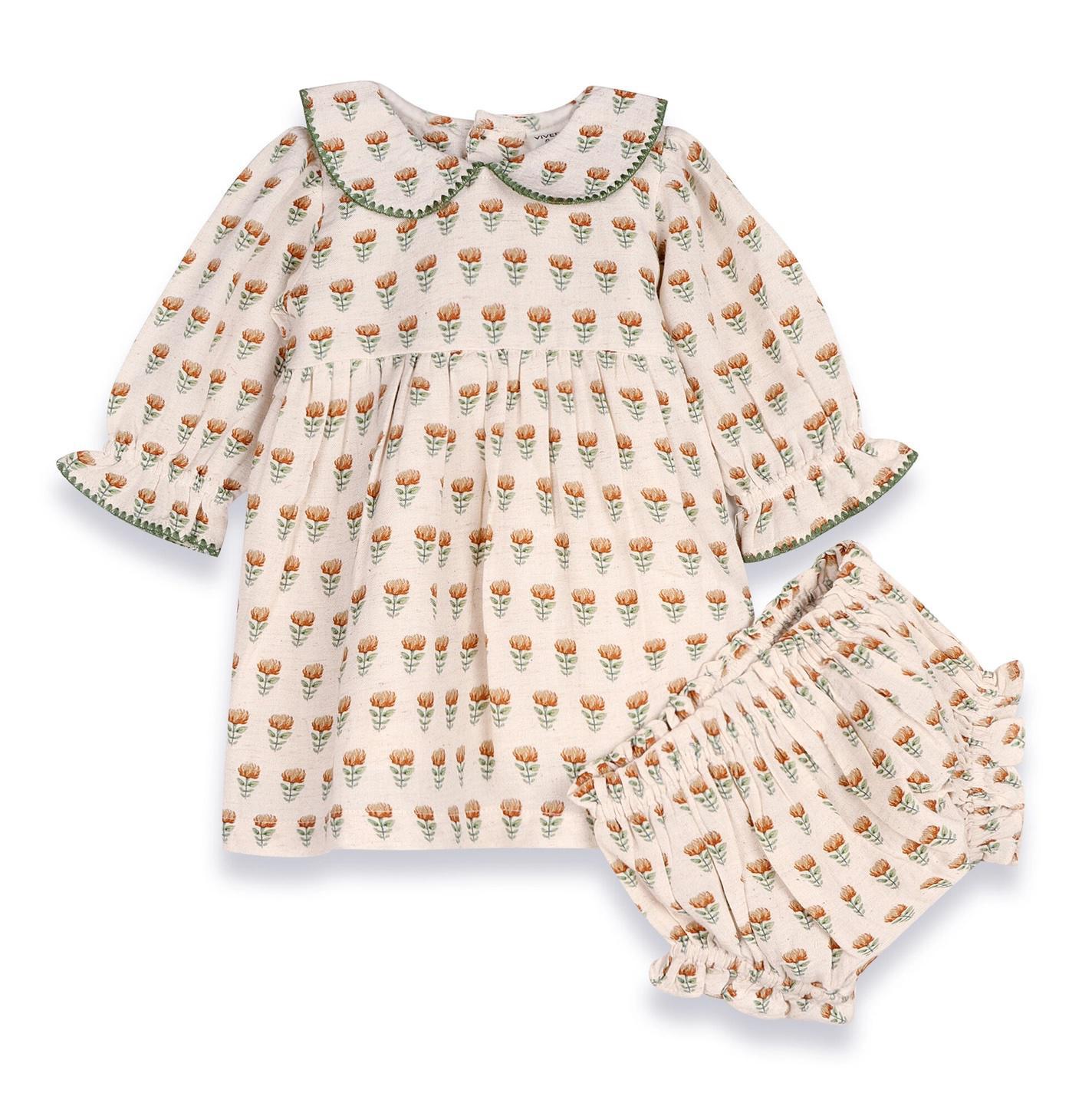 Ina Block Print Dress - Mustard Floral