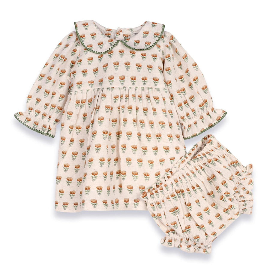 Ina Block Print Dress - Mustard Floral