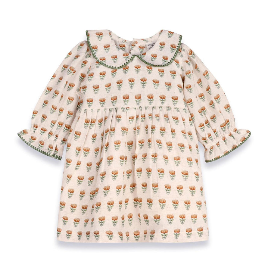 Ina Block Print Dress - Mustard Floral