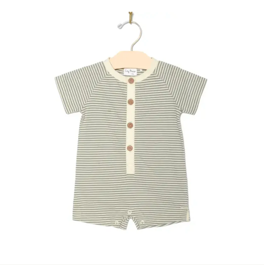 Button Romper - Steel Stripe