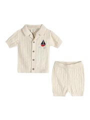 Sailboat Embroidered Knit Short Set