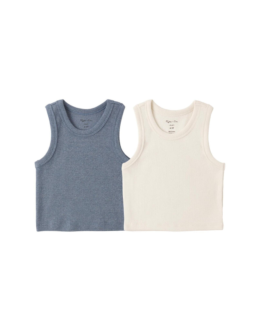 Ribbed Tank Set - Natural/Heathered Marine