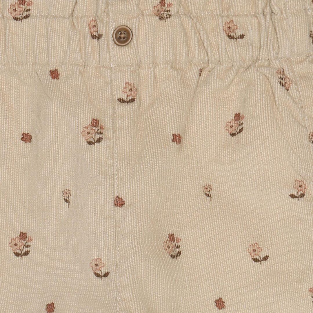 Beige Floral Corduroy Pants