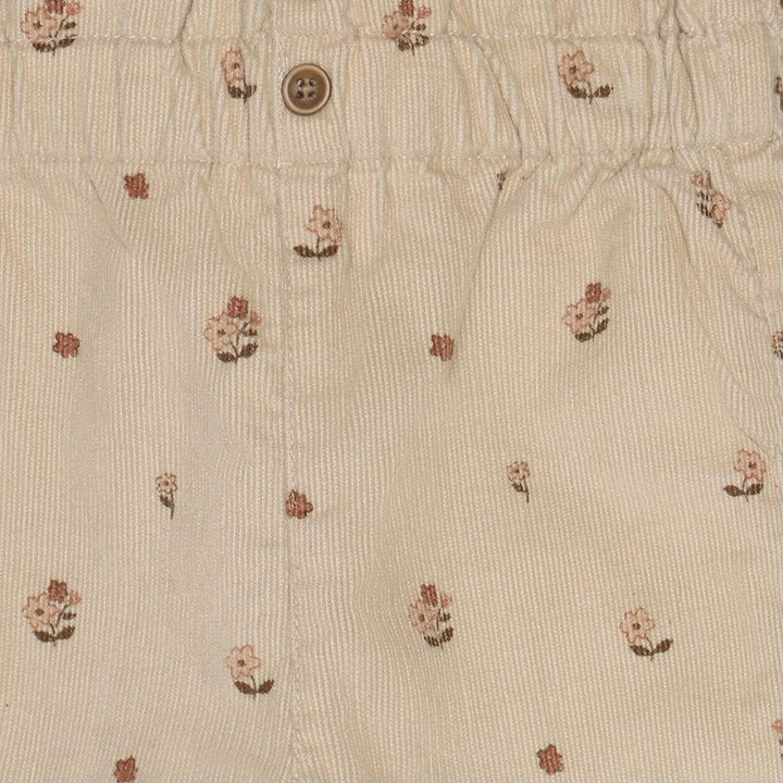 Beige Floral Corduroy Pants