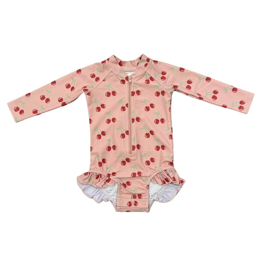 One Piece Ruffle Swimsuit - Cherries