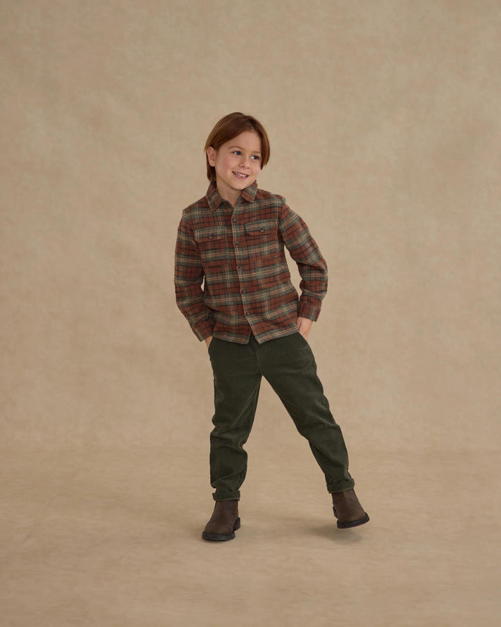 Pocketed Flannel Shirt - Holiday Plaid