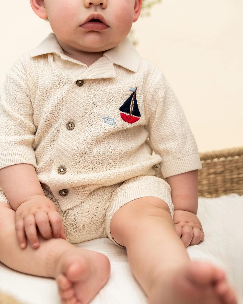 Sailboat Embroidered Knit Short Set