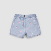 Cherries Embroidery on Chambray Shorts