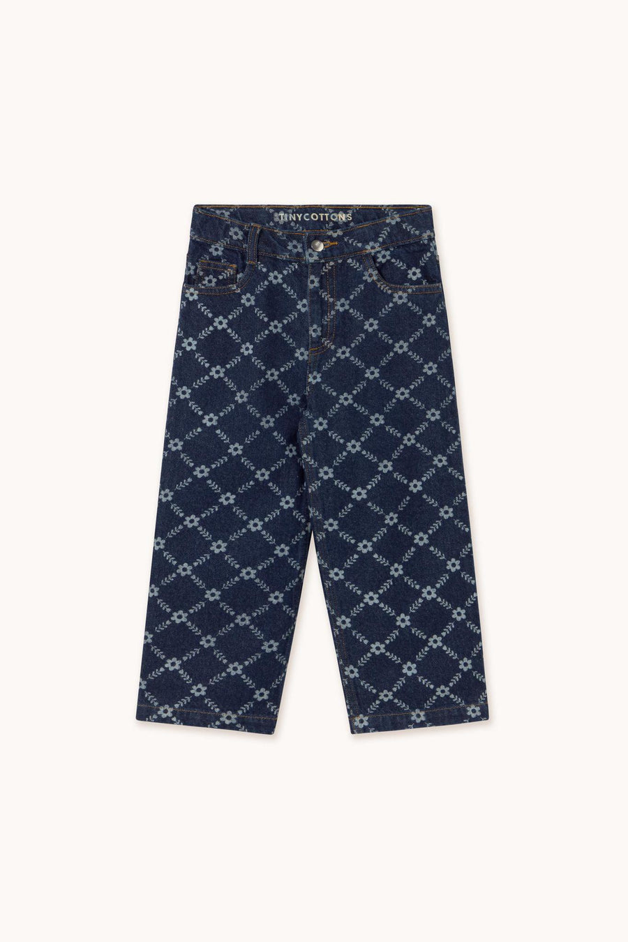 Flower Grid Straight Jeans