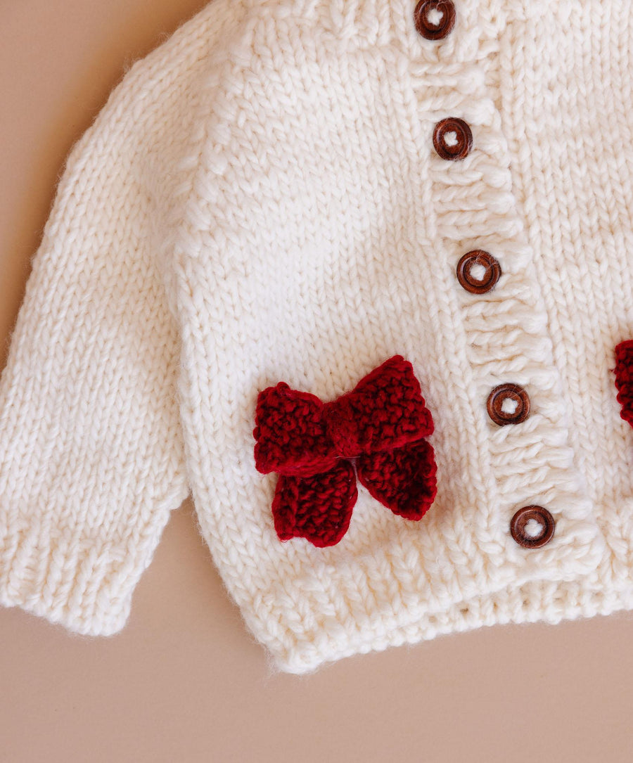 Bow Cardigan - Cream/Red